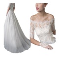 Creative Off Shoulder Lace Ball Gown Wedding Dress with Half Sleeves