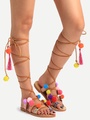 Multicolor Decorated Lace-up Sandals
