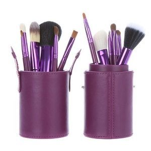 Davidsonne New 12pcs Professional Wooden Handle Makeup Brush Set Cosmetic Brush Kit Makeup Tool with Cup Leather Holder Case (Purple) by Davidsonne