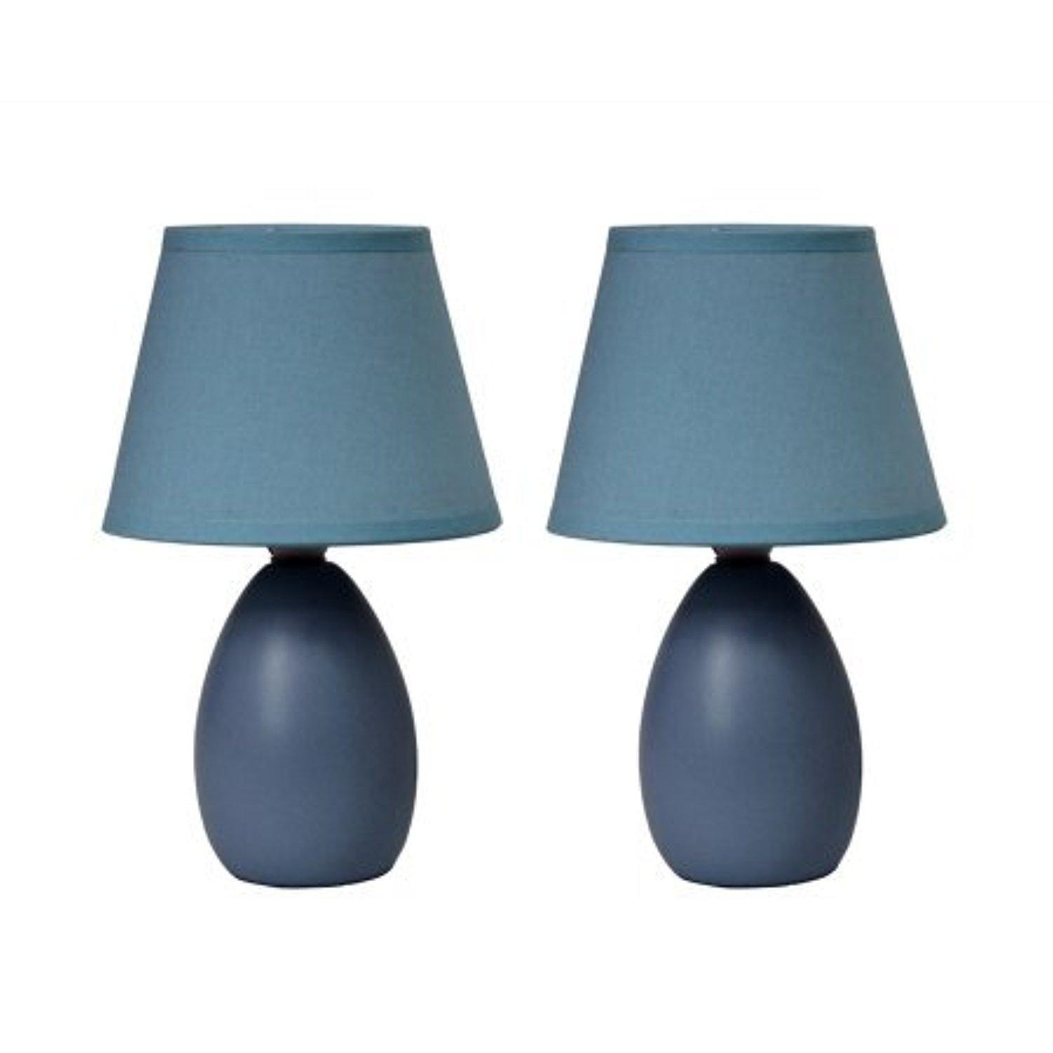 Simple Designs Mini Egg Oval Ceramic Table Lamp 2-Pack Set,Blue