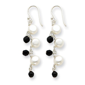 .925 Sterling Silver 50 MM Freshwater Cultured white Button Pearl/Crystal Sheperds Hook Earrings