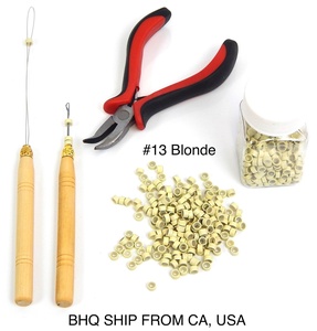 Professional Hair Extension Tool Pliers Hook Needle With 500PCS 5mm Micro Silicone Rings Beads (Blonde)