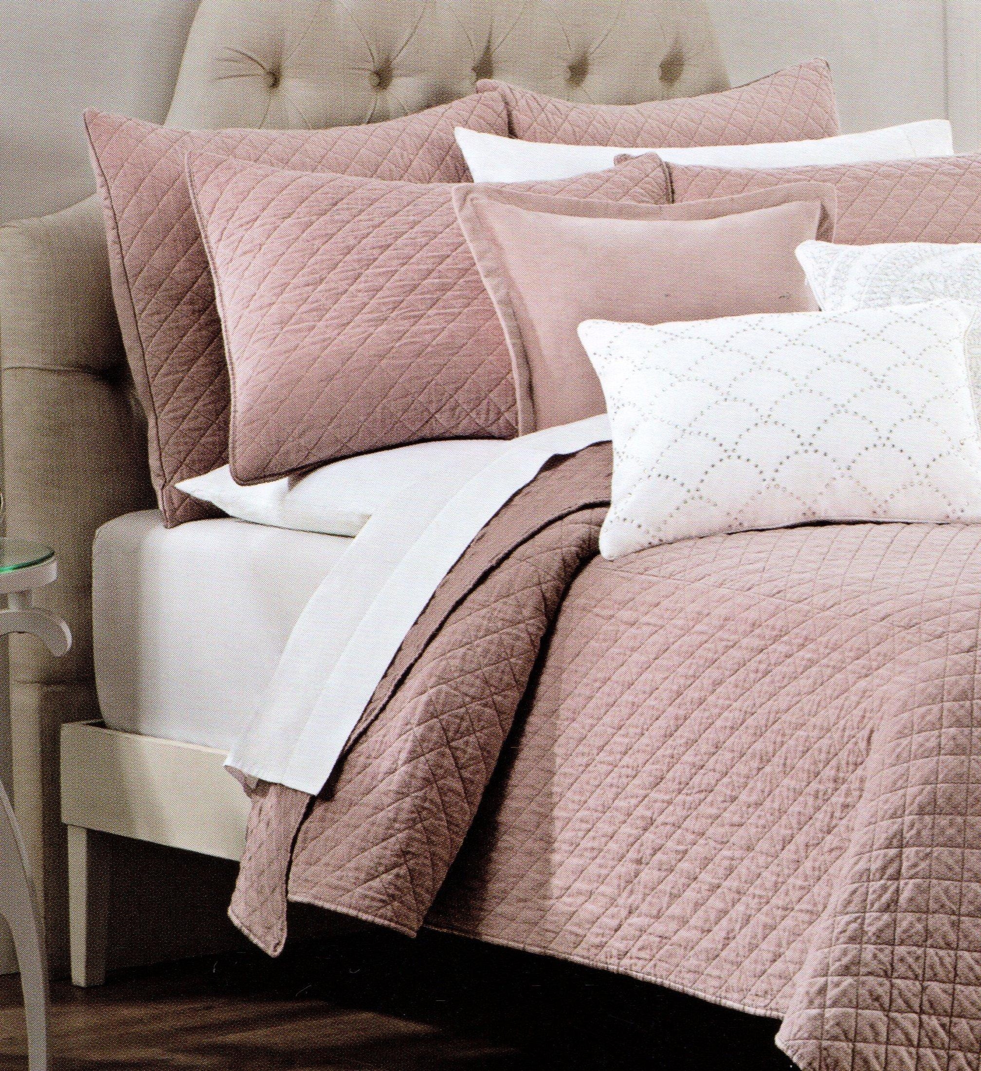 Tahari Home Luxury Glamour Bedding Velvet Diamond Soft Dusty Rose Quartz Pink Quilted Coverlet and Shams Bedspread Set Full Queen Quilt 3pc Cotton Heather Lilac Blush