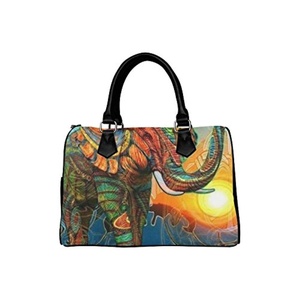 Colorful Elephant Boston Leather Canvas Handbag /Tote Bag /Shoulder Bag for Women(Twin Sides) By W-3 HOMEDECOR