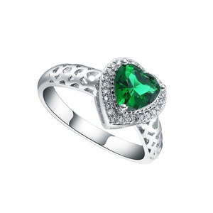 Womens Sterling Silver Green Crystal CZ Zircon Hollow Heart Band Finger Ring Jewelry US 7.8.9
