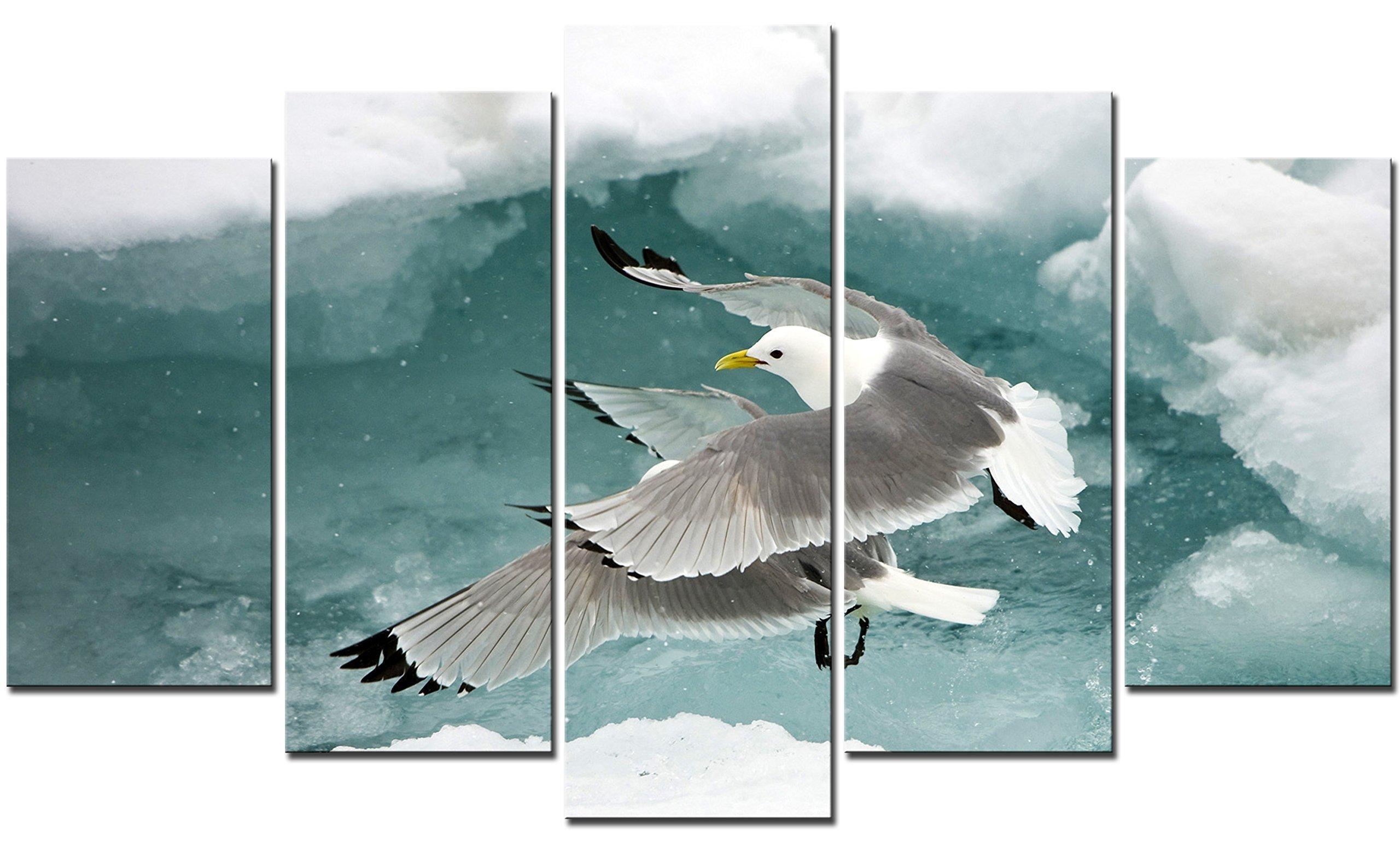 Natural art - Two Flying Seagull on The Sky Painting The Picture Print On Canvas Animal Pictures For Home Decor Gift piece Stretched By Wooden Frame Ready To Hang