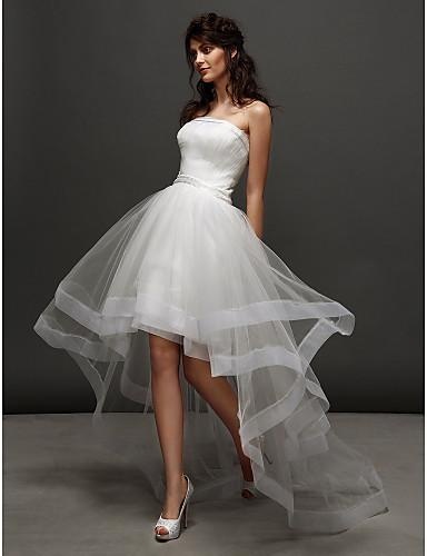 Lanting Bride® Ball Gown Petite / Plus Sizes Wedding Dress Little White Dresses Asymmetrical Strapless Tulle with Ruche / Side-Draped
