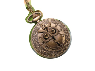 Ancient Bronze Owl pocket watch Necklace