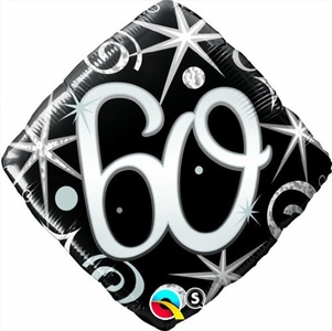 Qualatex Black & Silver Elegant Sparkles & Swirls 60th Birthday 18 Foil Balloon by Black/Silver/White Balloons & Decorations