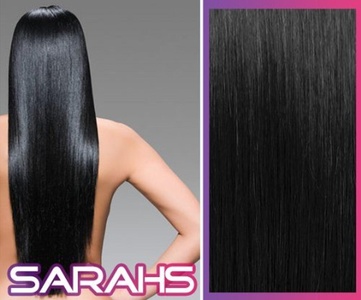 22 inch Jet Black (1). Full Head. Clip in Synthetic Hair Extensions. by Sarahs Hair Extensions