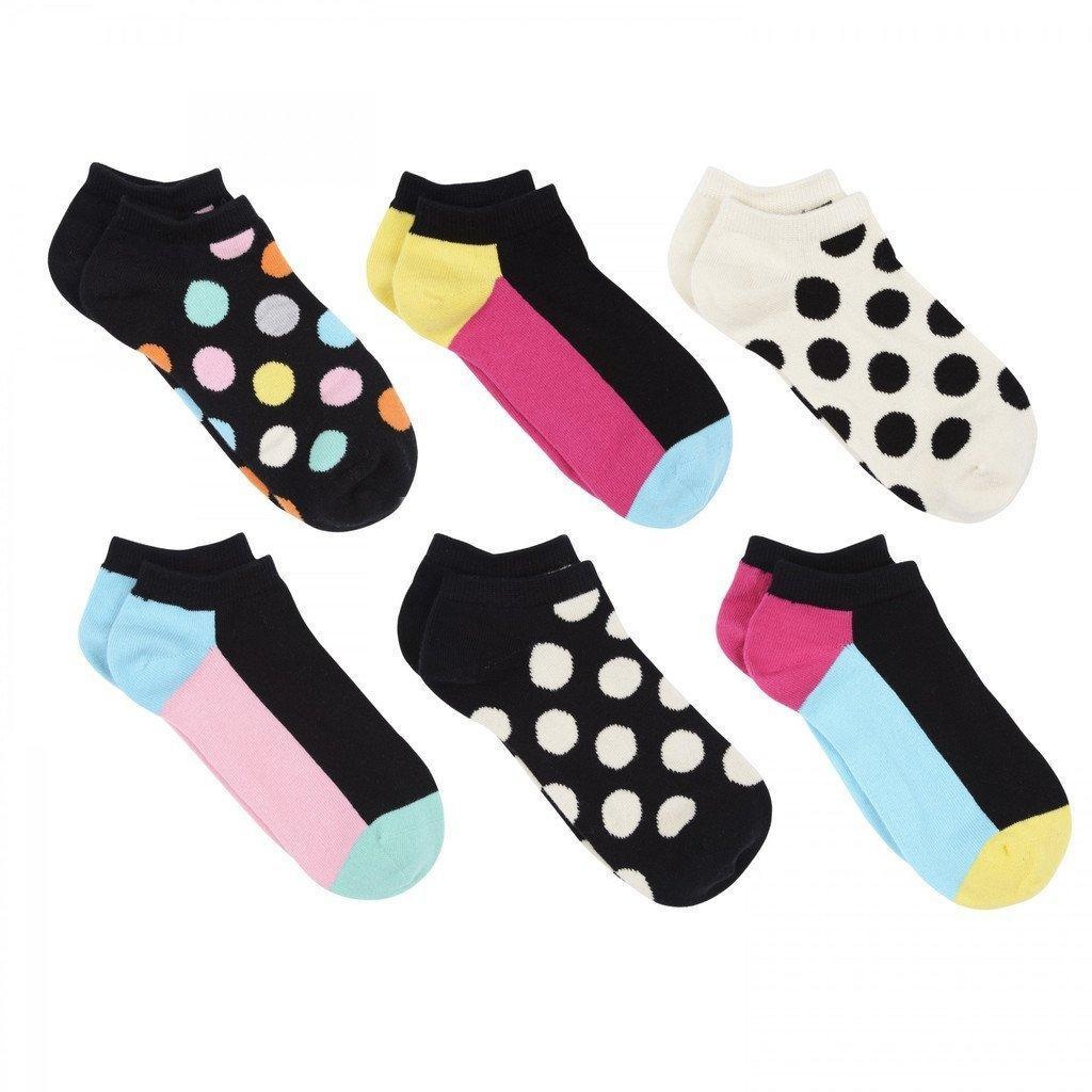 HAPPY SOCKS WOMENS 6 PACK LOW CUTS COMBED COTTON SEAMLESS TOE