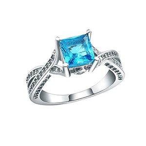 Women's Blue CZ Cublic Zircon Full Crystal Finger Ring Party Engagement Wedding Jewelry US 6.7.8.9