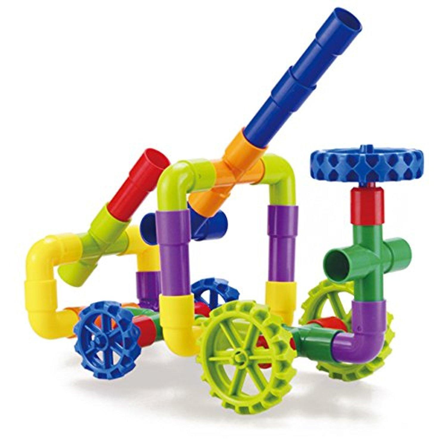 Qualors Engineering Pipes 52 Pieces Building Set with Idea Sheet (40+ Creations) | Different Shaped Interlocking Toys for Boys Girls | Pipeline Construction Blocks | Carefully Selected ABS Material